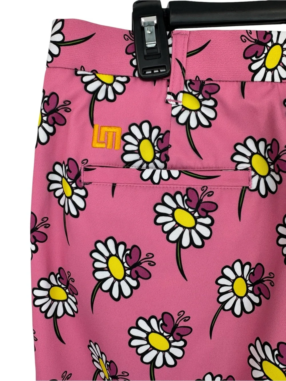 LoudMouth x WoodWorth Pink White Flower Butterfly Golf Shorts 34